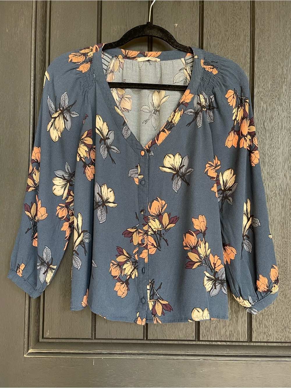Lovestitch Blue Floral Peasant Blouse Small Boho Long Sleeve Top